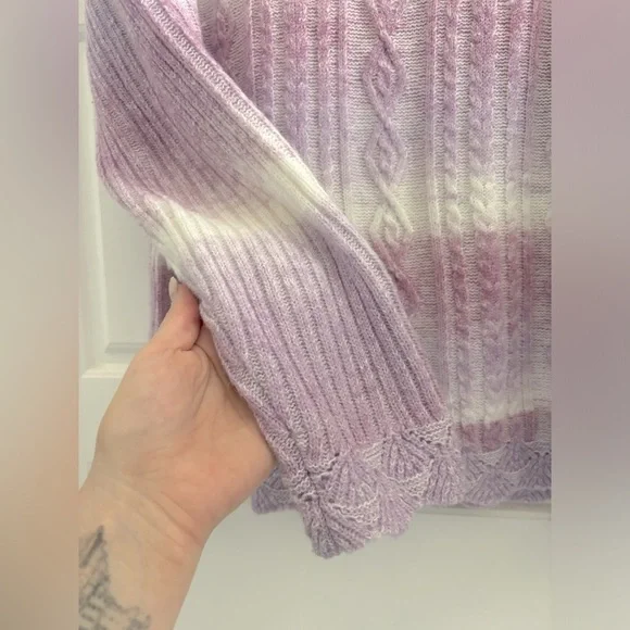 Vintage Alfred Dunner Sweater Ombré Lavender Lilac White Crochet Oversiz…​​ - Picture 6 of 8